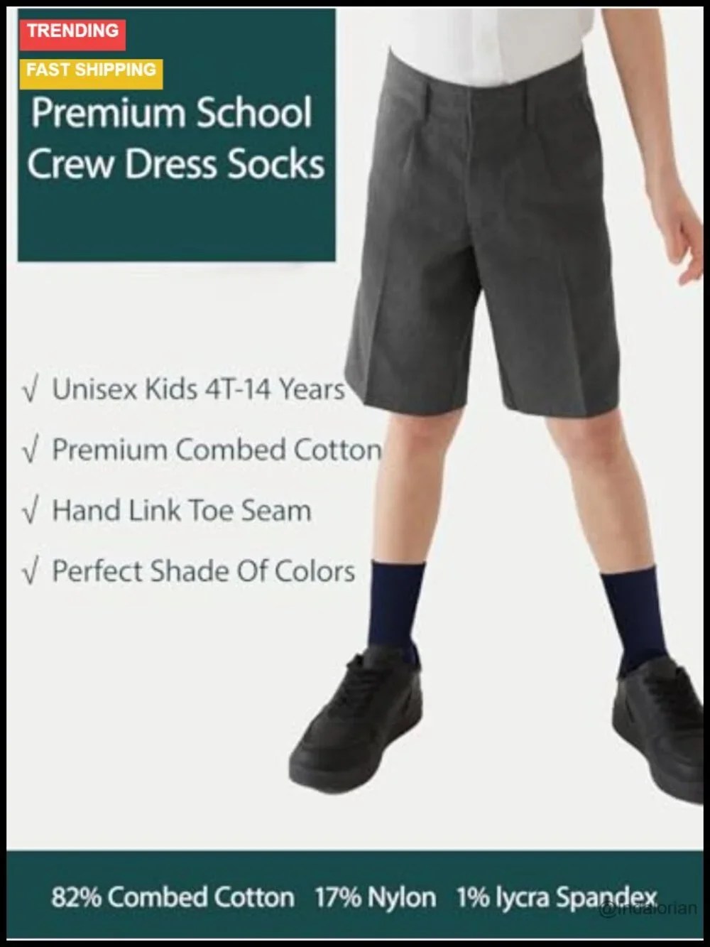 Unisex Kids Soft Cotton Crew Socks 6 Pack Seamless Toe School Socks